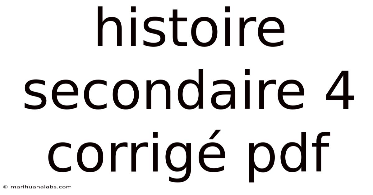 Histoire Secondaire 4 Corrigé Pdf