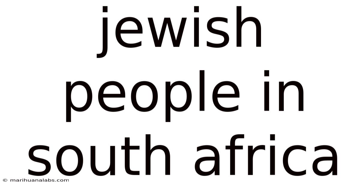 Jewish People In South Africa