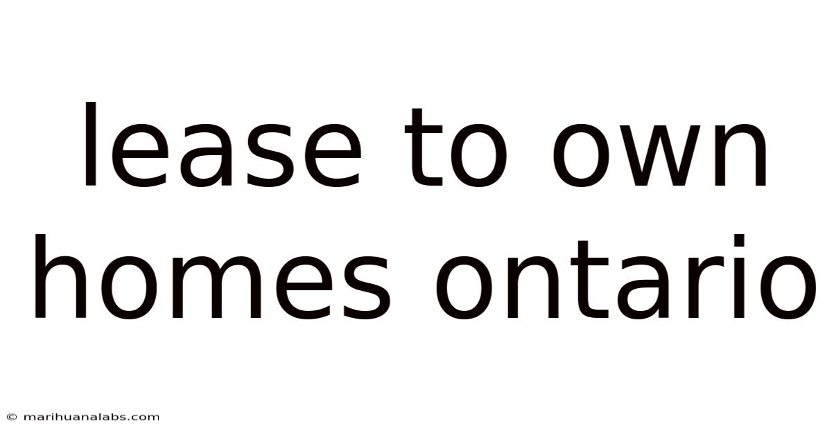 Lease To Own Homes Ontario